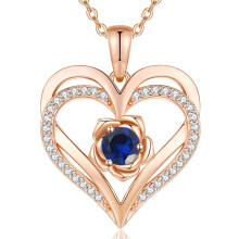 (September-dark blue diamond, Rose gold) New S925 Sterling Silver Eternal Heart Necklace, 12 Birthstone Pendant Jewelry, Festival Gifts for Women