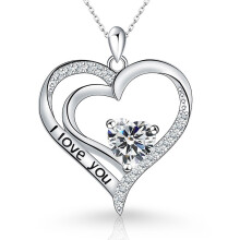 (【April】White Diamond, White gold) New Arrival Women's S925 Sterling Silver Heart Pendant Necklace, Minimalist Fashion Clavicle Chain