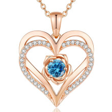 (December-Lake Blue Diamond, Gold color) New S925 Sterling Silver Eternal Heart Necklace, 12 Birthstone Pendant Jewelry, Festival Gifts for Women