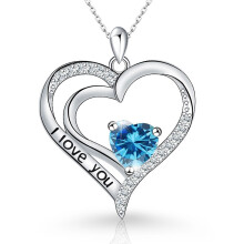(【December】 Blue Diamond, White gold) New Arrival Women's S925 Sterling Silver Heart Pendant Necklace, Minimalist Fashion Clavicle Chain