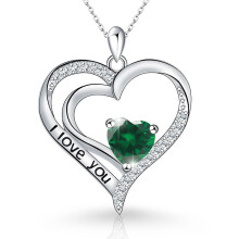 (【May】 Green Diamond, White gold) New Arrival Women's S925 Sterling Silver Heart Pendant Necklace, Minimalist Fashion Clavicle Chain
