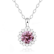 (【October】 Pink Diamond, White gold) Women's S925 Sterling Silver Double Layer Round Necklace, Birthstone Fashion Pendant Clavicle Chain