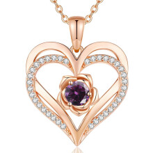 (February-Purple Diamond, White gold) New S925 Sterling Silver Eternal Heart Necklace, 12 Birthstone Pendant Jewelry, Festival Gifts for Women