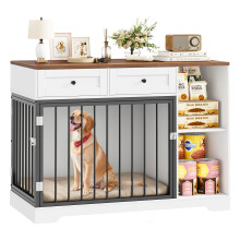 Getone Hundekäfig, XXL Hundebox mit 2-Wege-Tür, 2 Schubladen, 120x60x87cm, Weiß