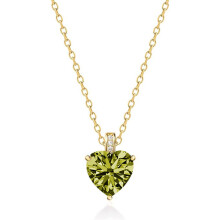 (【August】Light Green Diamond, Gold color) New S925 Sterling Silver Heart Necklace, 12 Birthstone Pendant Clavicle Chain for Women