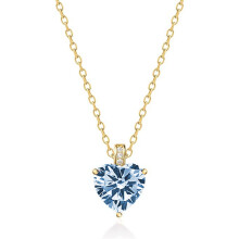 (【March】Light Blue Diamond, Gold color) New S925 Sterling Silver Heart Necklace, 12 Birthstone Pendant Clavicle Chain for Women