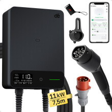 dé Wallbox Ladestation, 11kW 16A 3-Phasen, Typ 2 7,5m Kabel schwarz, Tuya Smart App-Steuerung für Elektrofahrzeuge