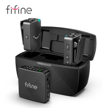 FIFINE M9 draadloze lavaliermicrofoon, 200 meter bereik, 30 uur batterijduur, voor smartphone en camera