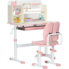 HOMCOM conjunto de mesa e cadeira de estudo infantil, rosa e branco, com 1 gaveta, ajustável