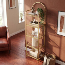 5 Tier Bookcase Bookshelf, Tempered Glass, Metal Frame