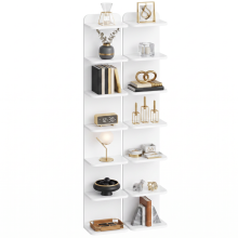 7 Tier Bookcase, Floating Bookshelf for Wall Mounted, White, 2PC