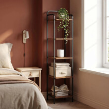 5-Tier Bookcase Bookshelf, Narrow Tall Bookcase, Industrial