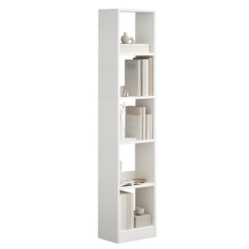Bookcase, Tall Narrow Bookshelf with Open Storage Shelf, 5-Tier