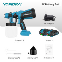 YOFIDRA Elektrische Spritzpistole, Kabellose Farbspritzpistole, 600W, 55000 U/min, mit 2x128VF Akku-Set