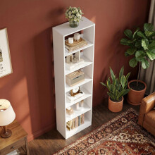 Bookcase, Tall Narrow Bookshelf with Open Storage Shelf, 6-Tier