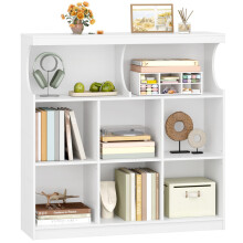 8 Cube Bookcase, Bookshelf with Open Storage Unit, White Wide Wooden Book Shelf for Living Room