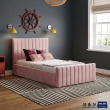 (2ft6" Small Single(without Gaslift), Grey(with Mattress)) Luxury Kids Double Bed Frame Velvet Panel 54” Headboard Mattress Gas Lift Storage Bed