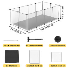 Enclos pour petits animaux, Lot de 12 panneaux en plastique blanc, 143x73x46cm, Intérieur et Extérieur