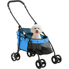 PawHut carrinho para cães dobrável, carga 10 kg, azul, com almofada e capota ajustável