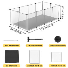 Enclos pour petits animaux, 12 panneaux modulaires en plastique blanc, avec tapis antidérapant, 125x63x42cm