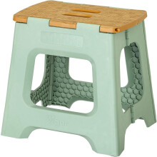 Vigar banco dobrável portátil, 32 cm, antiderrapante, suporta até 150 kg, verde com padrão de bambu