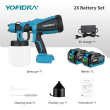 YOFIDRA Elektrische Spritzpistole, kabellos, 600 W, 55000 U/min, mit 2x388VF Akku-Set