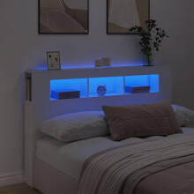 vidaXL Cabecero com LED, Madeira de engenharia, Branco, 160x18,5x103,5 cm