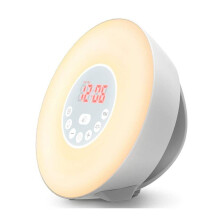 Wekker met zonsopgangsimulatie, lichteffecten en zonlichtsimulatie, 6 natuurgeluiden, snooze-functie