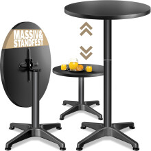 CASARIA mesa de bar alta 2 em 1 dobrável, altura ajustável, Ø60cm, alumínio, preto