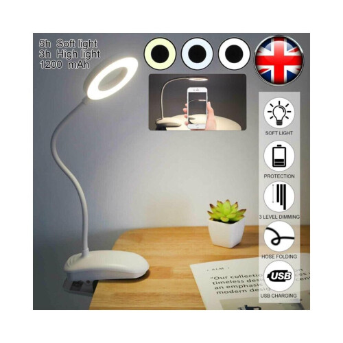 (Three colors adjustable) LED USB Clip On Desk Lamp Dimmable Memory Bed Read Table Study Light 1
