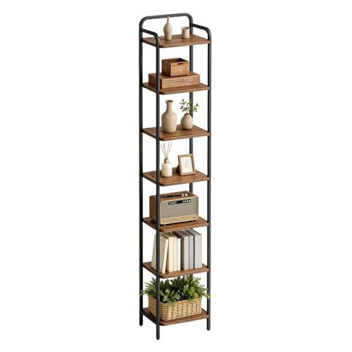7-Tier Bookcase Bookshelf, Narrow Tall Bookcase, Industrial 1