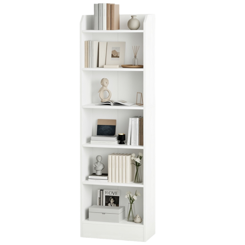 Bookcase, 6-Tier Narrow Tall Bookshelf with Adjustable Shelf White