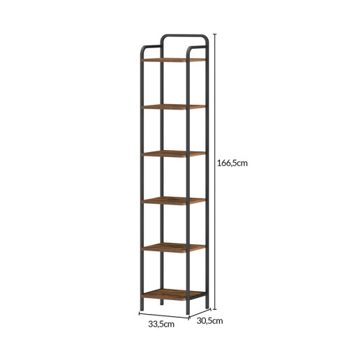 6-Tier Bookcase Bookshelf, Narrow Tall Bookcase, Industrial 2