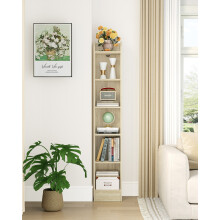 Bookcase, 6-Tier Narrow Tall Bookshelf, Oak Beige