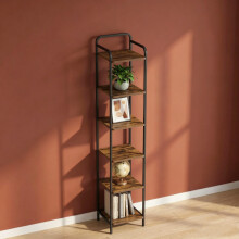 6-Tier Bookcase Bookshelf, Narrow Tall Bookcase, Industrial