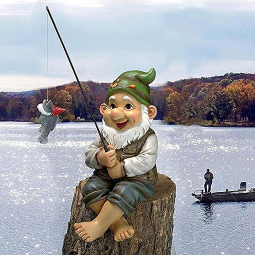 Το Ψάρεμα Gnome Sitter Κήπος Διασκεδαστικό Χαριτωμένο Άγαλμ 1