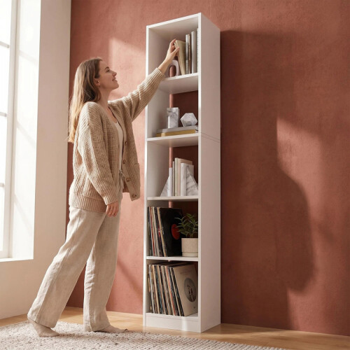 Bookcase, Tall Narrow Bookshelf with Open Storage Shelf, 5-Tier 1
