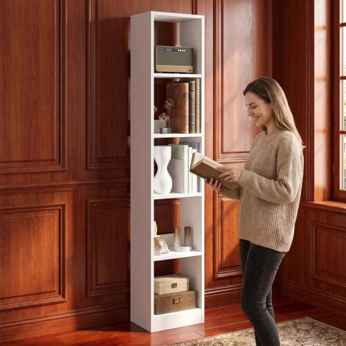 Bookcase, Tall Narrow Bookshelf with Open Storage Shelf, 5-Tier 2