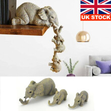 Vintage 3 Mother Elephant Baby Ornaments Handmade Animal Home Decor