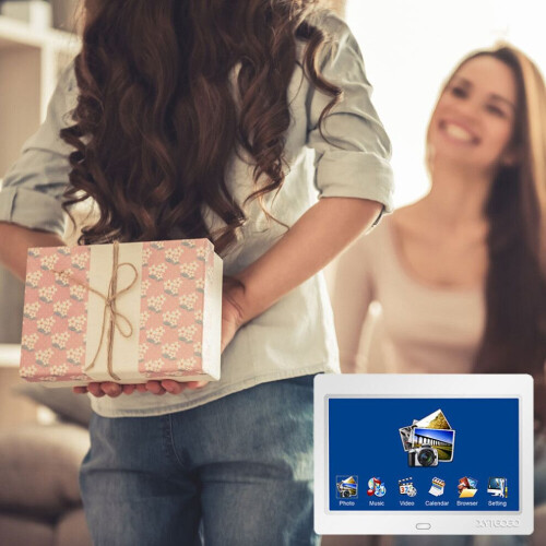 (Λευκό) Ψηφιακή κορνίζα φωτογραφιών HD 10,1" Ρολόι, MP4, Αναπ 1