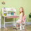 HOMCOM conjunto de mesa e cadeira de estudo infantil, rosa e branco, com 1 gaveta, ajustável 2
