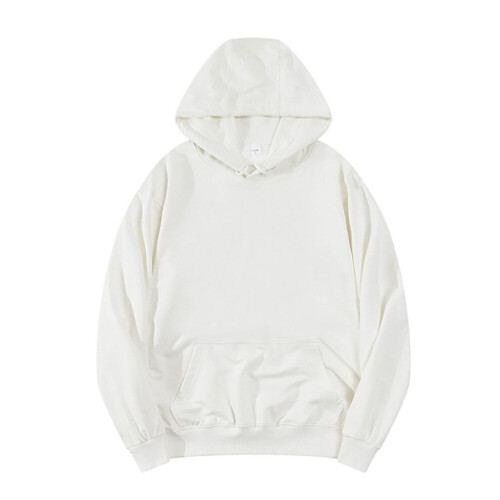(Wit, S) Klassieke effen pullover met capuchon voor heren en dames