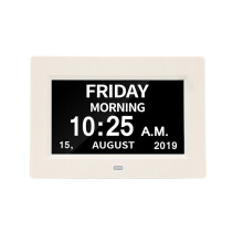 (White) Digital Day Calendar Clock for Memory Loss Seniors