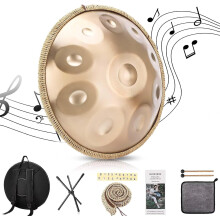 Handpan de aço de 22 polegadas, 10 notas, 440 Hz, dourado, para yoga e cura sonora