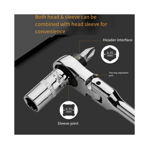 2 in 1 Round Handle Ratchet Wrench 1/4 Double Ended 72 Teeth Quick Spanner Tool Screwdriver Socket Bit 2