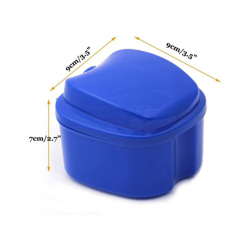 2X Dark Denture Case, with Strainer, Denture Bath Box False Teeth Storage Box with Basket Net Container 1
