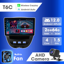 Autoradio 2 Din avec Carplay et Android Auto, Lecteur Multimédia GPS, 2G+64G pour Peugeot 107 Toyota Aygo Citroën C1