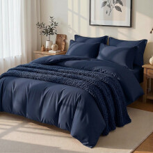 (Navy, S.King) Plain Duvet Cover & Pillowcase Set, Single Double King Super King, Ultra Soft, Wrinkle & Fade Resistant