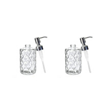 2X Diamond Embossed Glass Soap Dispenser with 304 Rustproof Stainless Steel Pump, Bathroom Soap Dispenser