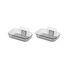 2x Eenvoudig te installeren zeepbakje voor aan de keukenwand, zonder boren, modern, met transparante